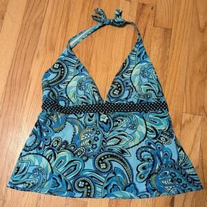 Vintage Y2K Coco Reef Blue Paisley Halter Tankini Top / Babydoll Cami